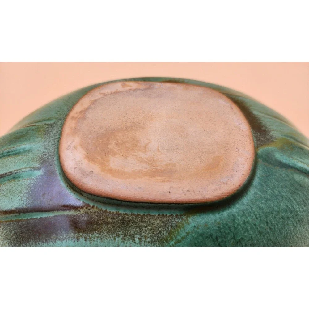 Vintage FRANKOMA Pottery Bowl #202 Prairie Brown Green Oval Serving Fruit Bowl